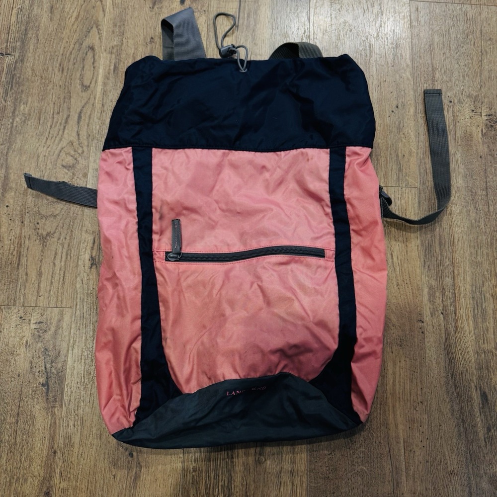 Lands' End Kids Packable Drawstring Backpack in Pink Navy & Gray